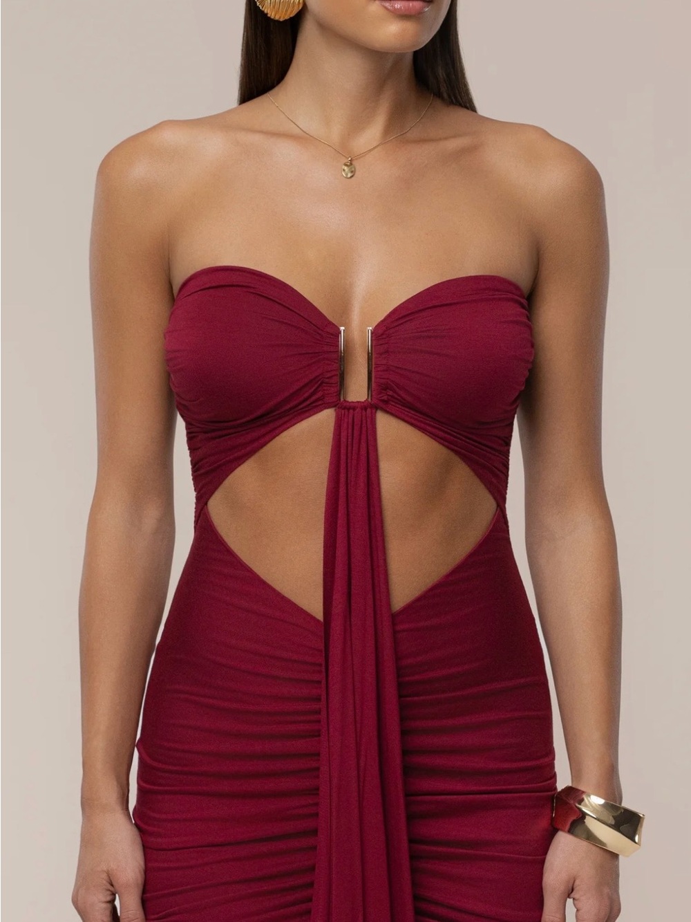 JLUXLABEL- Burgundy Atlantis Drape Maxi
Dress - Picture 2 of 6